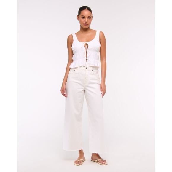 Abercrombie & Fitch White The Crop Wide Leg Raw Hem Jeans Size 10 - Picture 2 of 9